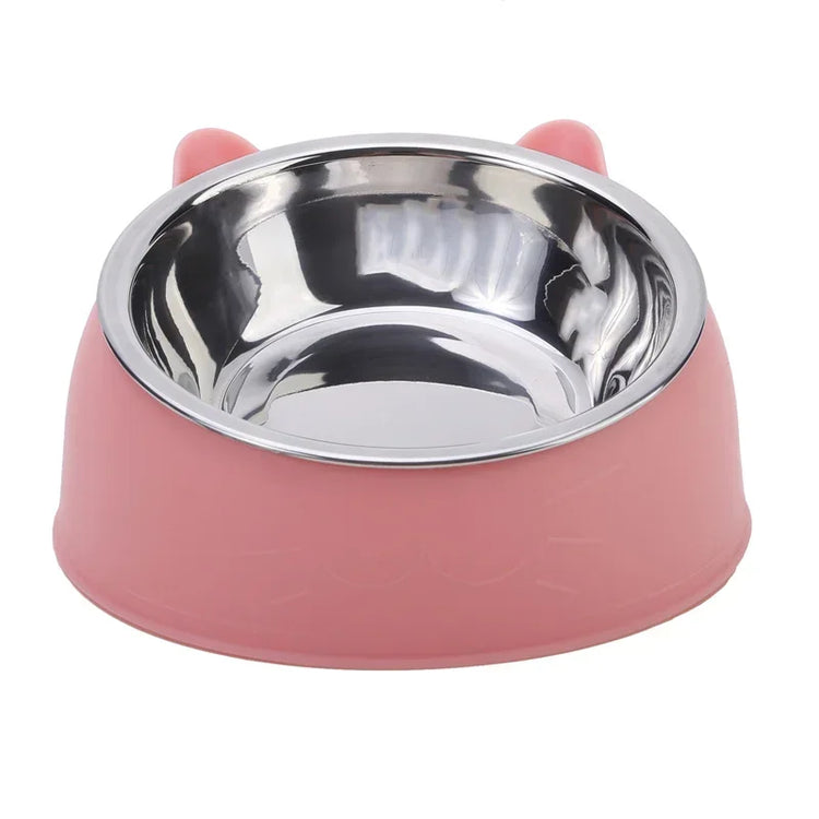 1pc Cat Bowl | Lovely Creative Inclined Kitten & Puppy Food Bowl | Stainless Steel Feeder | Cats Drinking Bowl | Pet Dogs & Cats Feeders