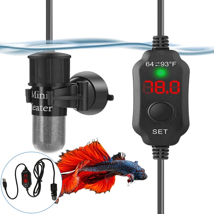 USB 10W Mini Aquarium Heater – Digital Display, Adjustable Temperature, for 1–5L Fish Tanks