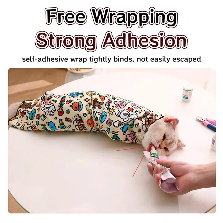 Cat Grooming Wrap | Self-Adhesive,Anti-Bite, Anti-Scratch, Anti-Escape Restraint | Nail Clipping & Multi-Functional Pet Care Tool