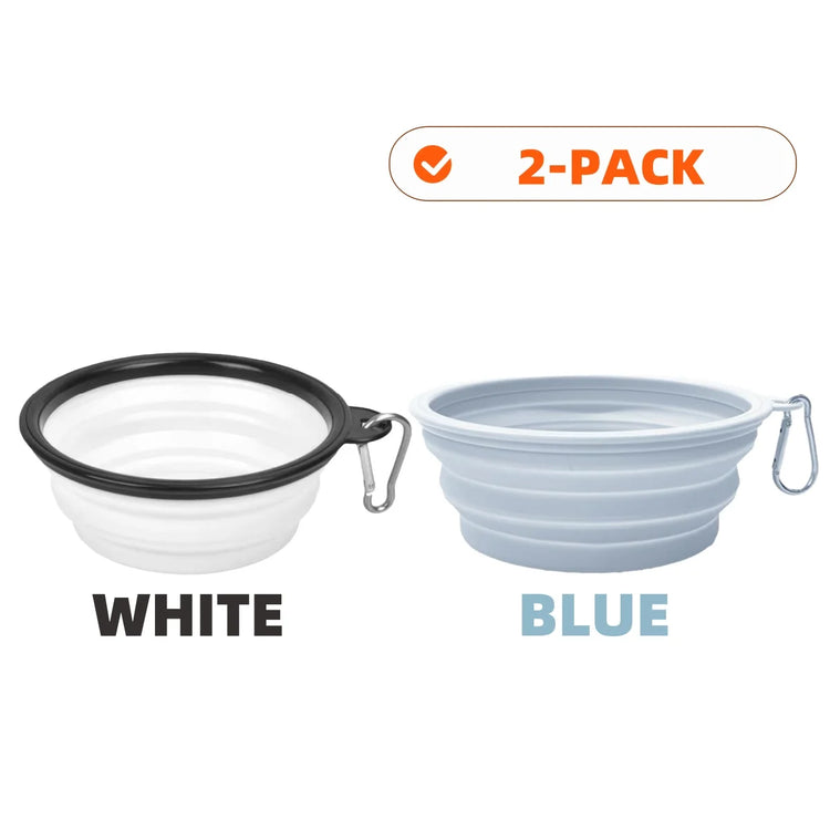 2pcs Collapsible Silicone Pet Bowls for Food & Water | Outdoor Camping & Travel Portable Folding Supplies Dishes with Carabiner