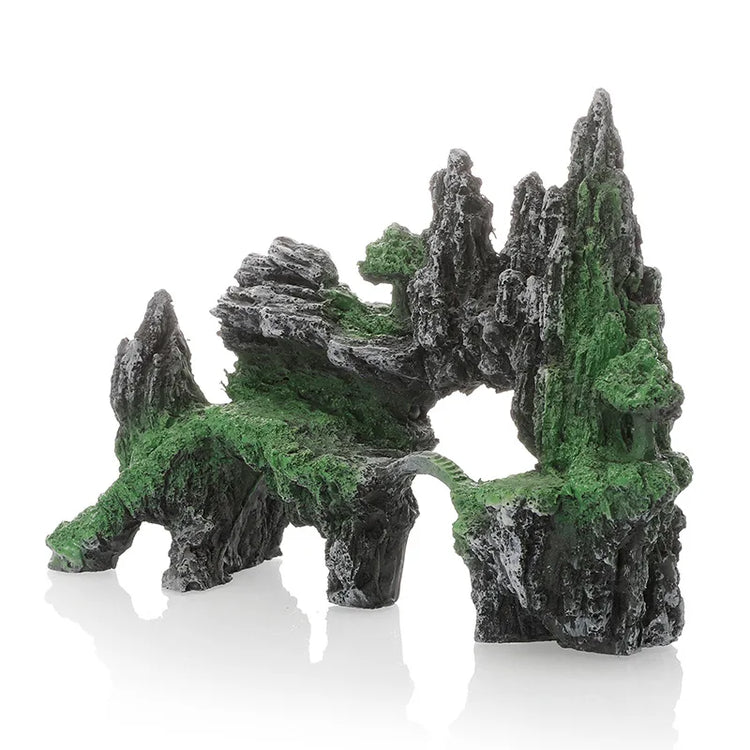 Aquarium Decorative Rockery with Arched Bridge – Resin Landscaping Ornament for Fish Tank or Home Decor
