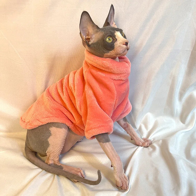 Warm Coral Velvet Cat Clothes | Hairless Sphynx Vest | Winter Turtleneck Kitten Outfit | Puppy Costume | Pet Accessories for Gatitos