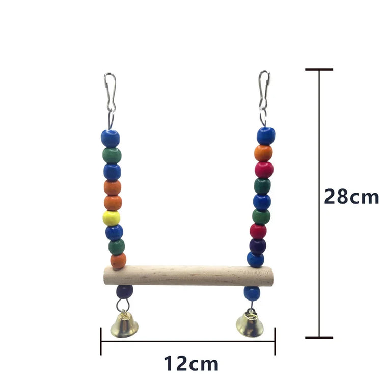 Bird Cage Toys for Parrots | Wooden Colorful Swing Ladder Birds / Reliable Chewable Bite Bridge - Wooden Beads Shape Parrot Toy