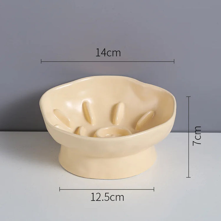Cat Food Bowl | Ceramic Elevated | Cats/Small Dogs | Slow Feed Bowls | Anti-Choking Eating Feeders | Anti-Gulping Puppy Supplies
