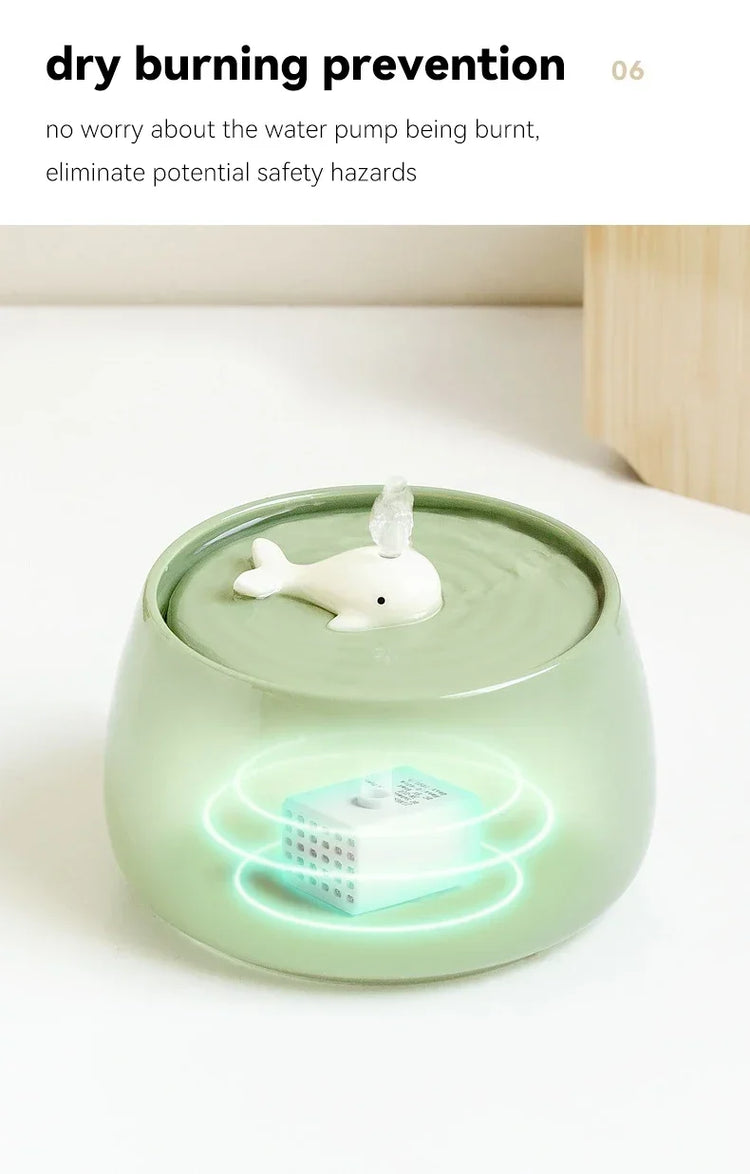 1.3L Ceramic Cat Water Fountain | USB Rechargeable Pet Water Dispenser | Automatic Circulating Filter for Cats & Small Dogs