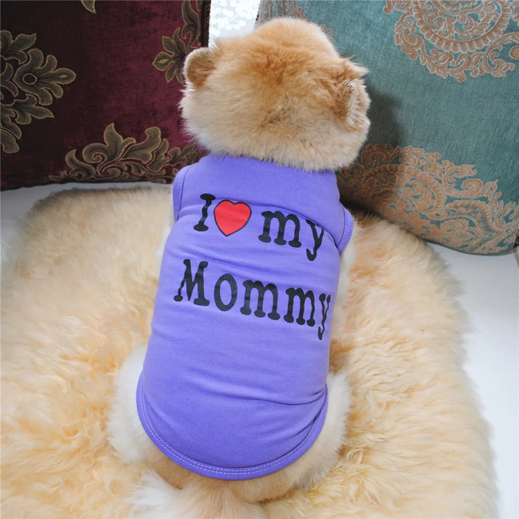 "Love Mommy & Daddy" Cotton Cat Vest | Cute Printed T-Shirt for Cats/ Small Dogs