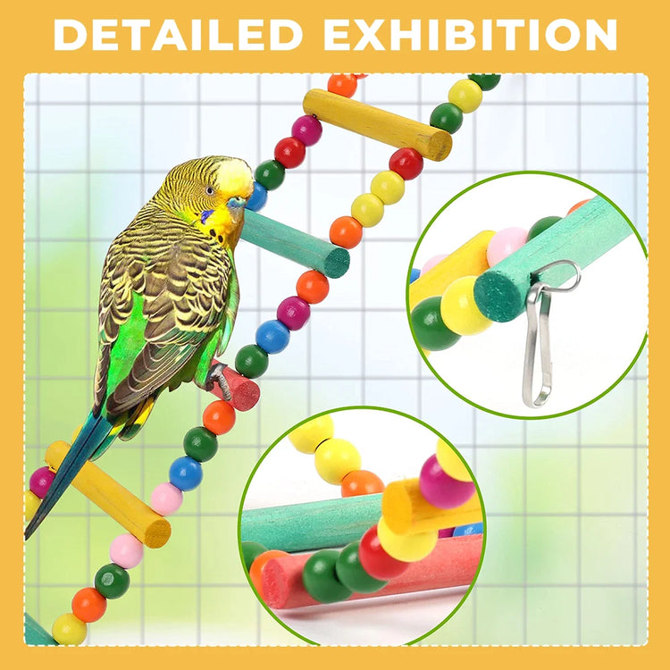 11Pcs Bird Cage Toys for Parrots | Wood Birds Swing | Reliable Chewable Bite Bridge / Wooden Beads Shape Parrot Toy - Bird Toys