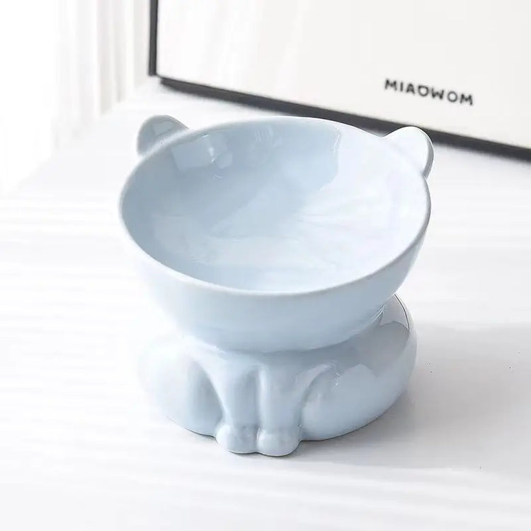 Cat Bowl Ceramic | High Foot | Diagonal Mouth | Neck Protection | Large Diameter Cat Food Bowl | Drinking Bowl | Anti-Overturning Design | Cat Food Bowl
