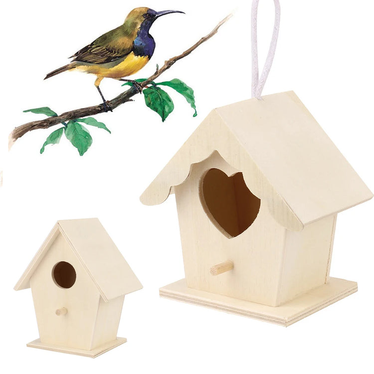 Wooden Mini Birdhouse | Hanging Outdoor Nest Box for Small Birds | Garden Yard Bird Cage Décor – 3 Size Options