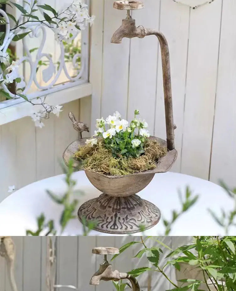 Outdoor Garden Bird Bath Spa With Metal Faucet Flowerpot bathtub Garden Decoration Basin Gardening Groceries Bird Basin