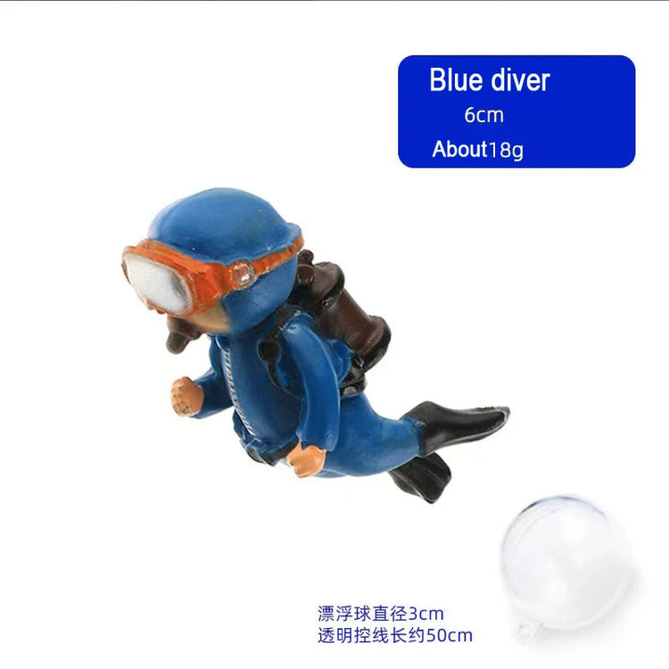 Mini Floating Diver & Mermaid Aquarium Decoration – Cartoon PVC Fish Tank Ornament with Line & Buoy
