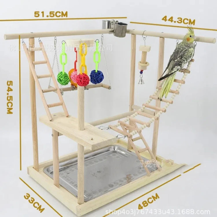 Wood Parrot Playground | Playgym with Feeder | Bird Playstand | Perches with Ladders | Cockatiel Lovebirds Activity Center