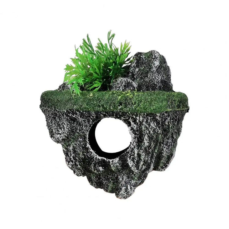 Fish Tank Artificial Stone Decoration – Miniature Floating Moss Rock with Cave Hideout for Aquarium Landscaping