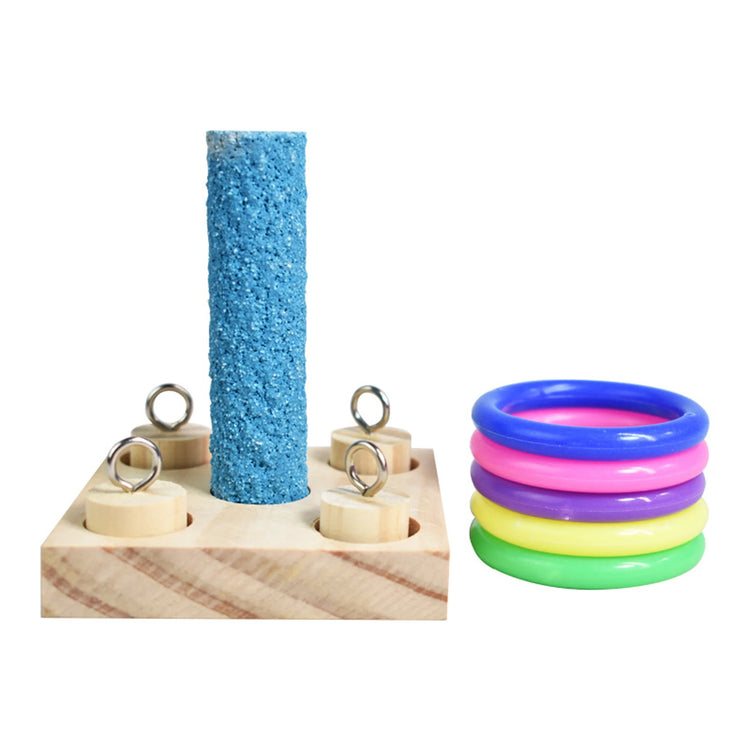 Bird Training Toys Set | Wooden Block Puzzle Toys for Parrots - Colorful Plastic Rings / Intelligence Training Chew Toy - Bird Supplies