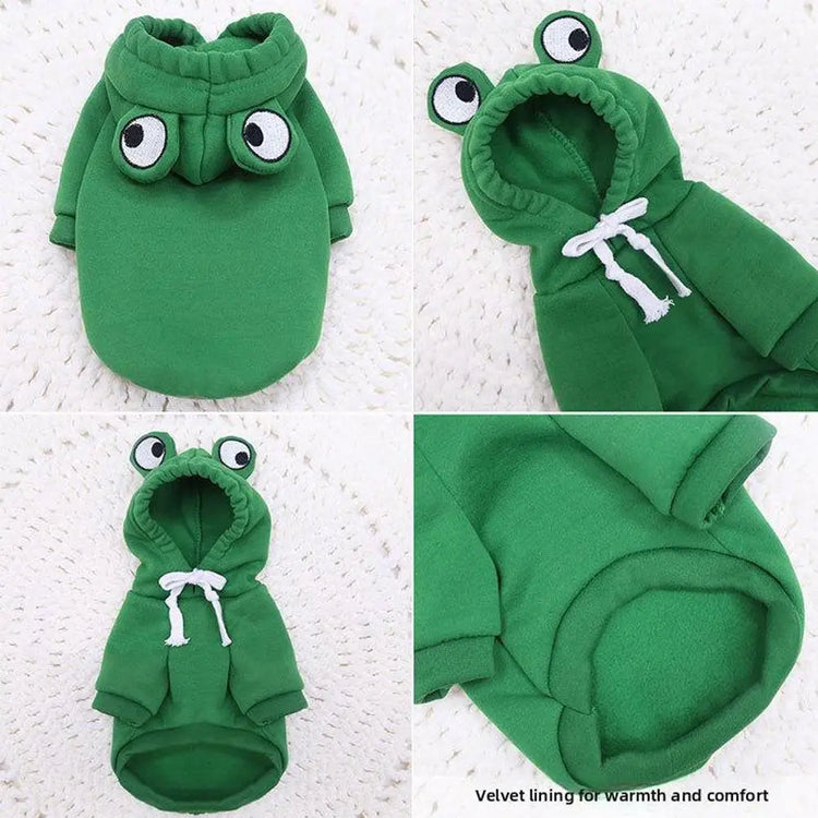 Cute Frog Dog Hoodie – Warm Fleece Sweatshirt for Small & Medium Dogs and Cats