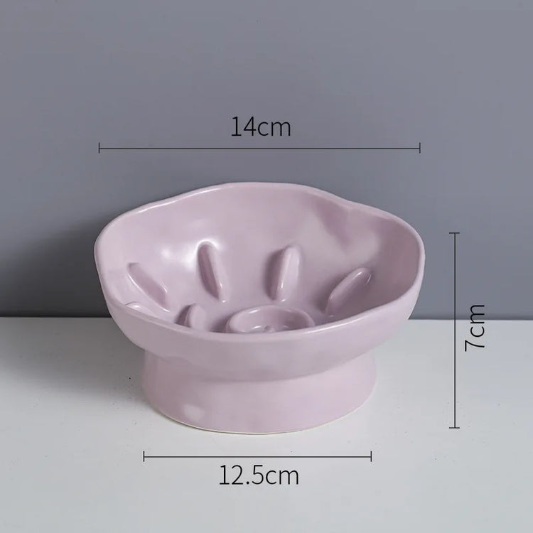 Cat Food Bowl | Ceramic Elevated | Cats/Small Dogs | Slow Feed Bowls | Anti-Choking Eating Feeders | Anti-Gulping Puppy Supplies