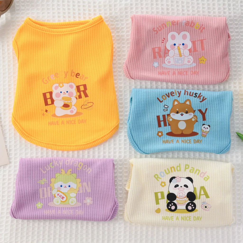 Dog and Cat Spring/Autumn Clothing | Dog Vest Super Cute Waffle Cartoon  Small Animal Printed Clothes