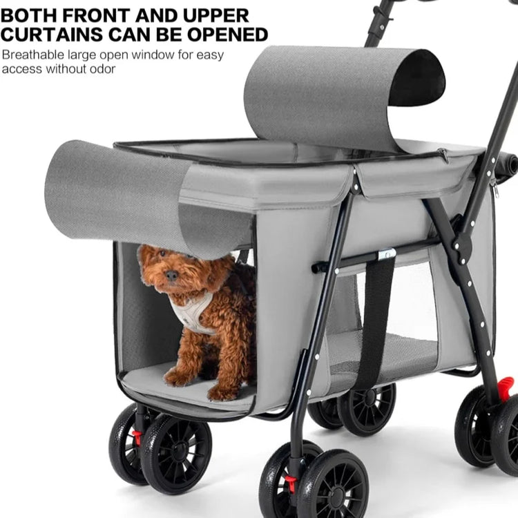 Pet Stroller Dog Cat Carrier | Foldable Lightweight Travel Cart with Storage Basket for Small Pets | Outdoor Walking Shopping Cart