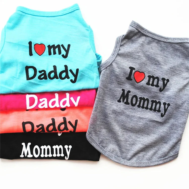 "Love Mommy & Daddy" Cotton Vest | Soft Casual T-Shirt for Cats & Puppies | All-Season Pet Wear
