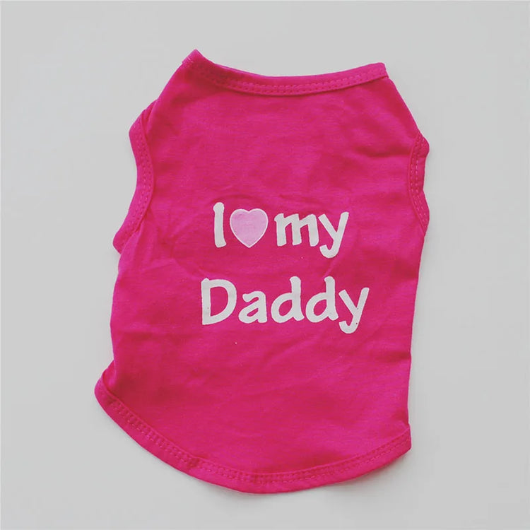 "Love Mommy & Daddy" Cotton Cat Vest | Cute Printed T-Shirt for Cats/ Small Dogs