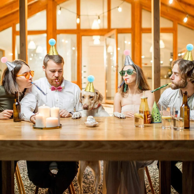 Cat Dog Bow Tie/Hat Decoration | 2Pcs Set | Baby Birthday Party Prop - Glitter Pom Pom Headwear + Bowknot Collar | Pet Supplies