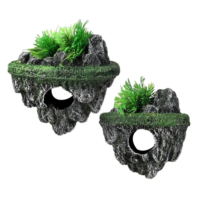 Fish Tank Artificial Stone Decoration – Miniature Floating Moss Rock with Cave Hideout for Aquarium Landscaping