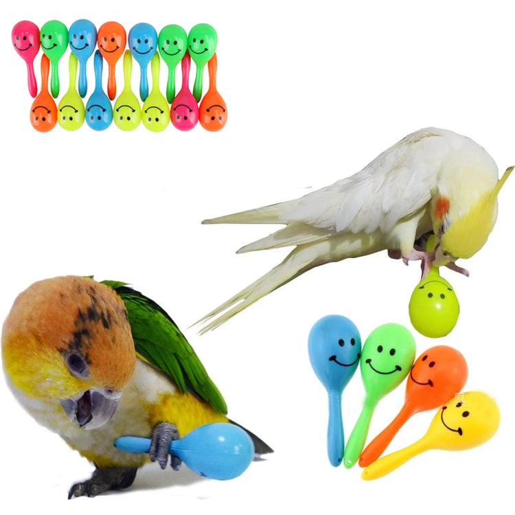 3pcs Bird Toys | Parrot Rattle Bell - Sand Hammer Maracas | Bird Bite Wisdom Interactive Training Toy - Pet Bird Toys - Color Random