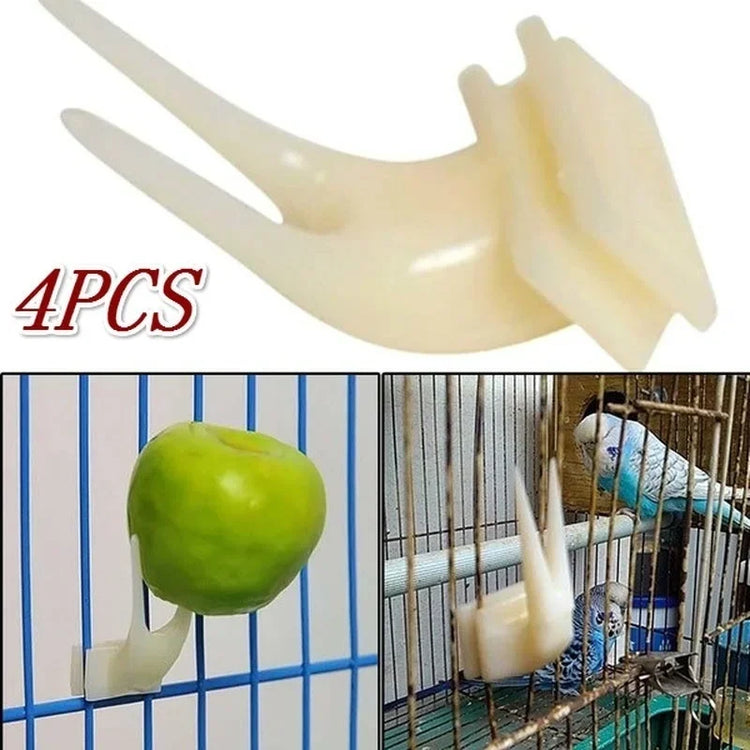 4Pcs Bird Fruit Forks | Parrot Cage Feeding Tools | Plastic Food Holder for Fruits & Veggies | Clip-On Feeding Accessories for Birds & Small Pets