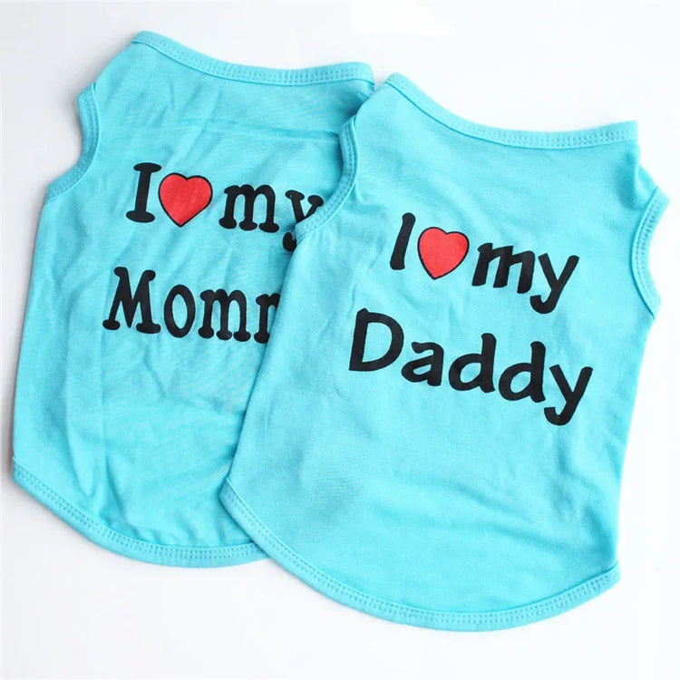 "Love Mommy & Daddy" Cotton Vest | Soft Casual T-Shirt for Cats & Puppies | All-Season Pet Wear
