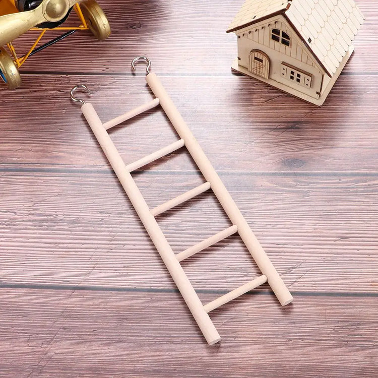 Wooden Bird Climbing Ladder Toy | DIY Parrot Cage Accessory with Hooks | Natural Wood Play Ladder for Birds & Hamsters