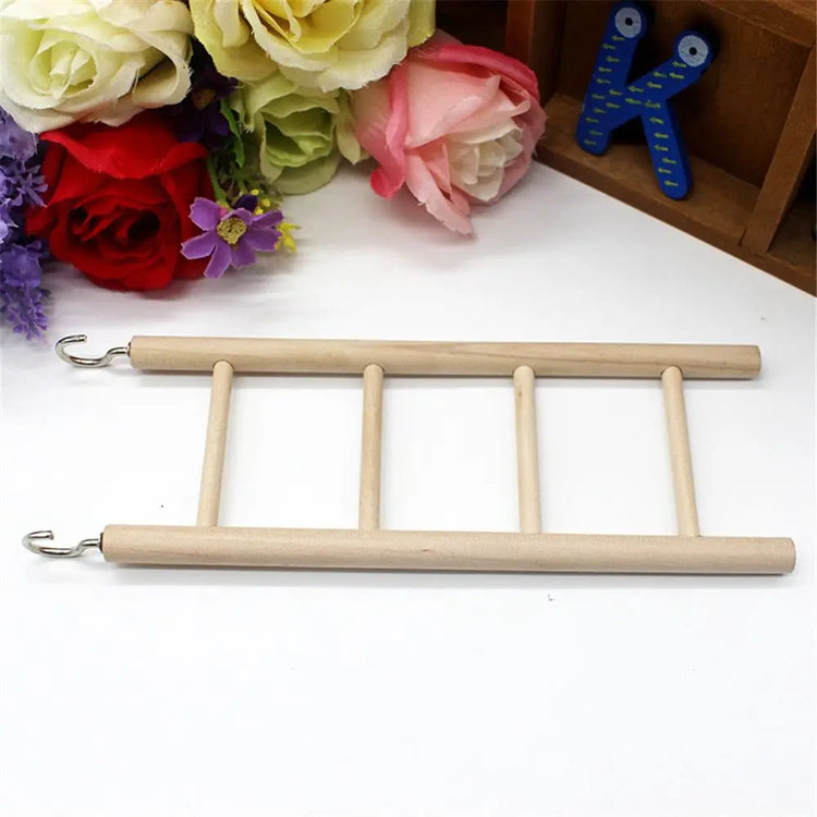 Wooden Bird Climbing Ladder Toy | DIY Parrot Cage Accessory with Hooks | Natural Wood Play Ladder for Birds & Hamsters