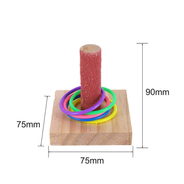 Bird Training Toys Set | Wooden Block Puzzle Toys for Parrots - Colorful Plastic Rings / Intelligence Training Chew Toy - Bird Supplies