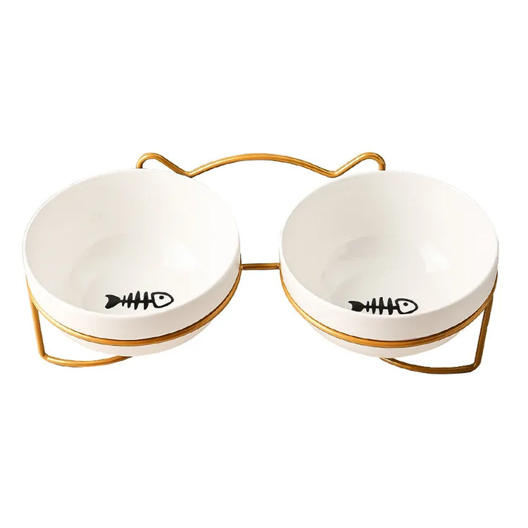 Ceramic Cat Bowl | Food & Water Bowl for Cats/Dogs | Double Ceramic Bowl Set | Cervical Protection | Pet Feeding Supplies