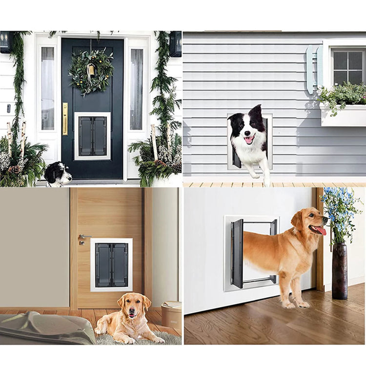Heavy-Duty Aluminum Dog Door with Lockable Dual Flap – Magnetic Closure Pet Door for Medium & Large Dogs, Indoor/Outdoor Use