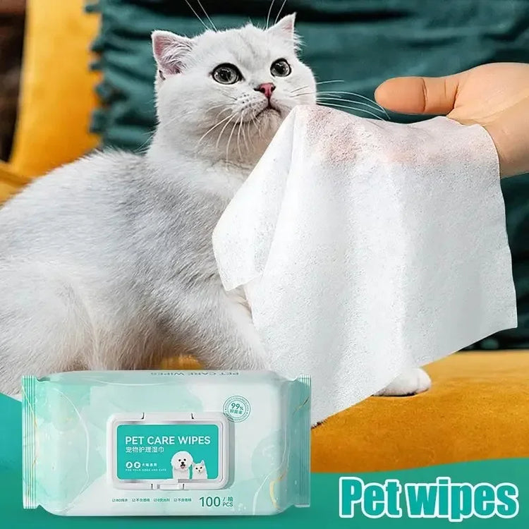 100Pcs/Set Pet Wipes | Cat/Dog Deodorant Moisturizing Cleaning Wipes | Tear Stains & Odor Removal | Safe Gentle Pure Water Pet Supplies