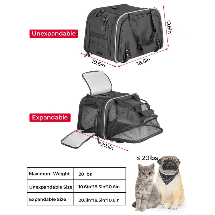 Motorcycle Pet Carrier Bag | Airline Approved Portable Travel Carrier for Cats/Dogs | Fits Luggage Rack or Passenger Seat