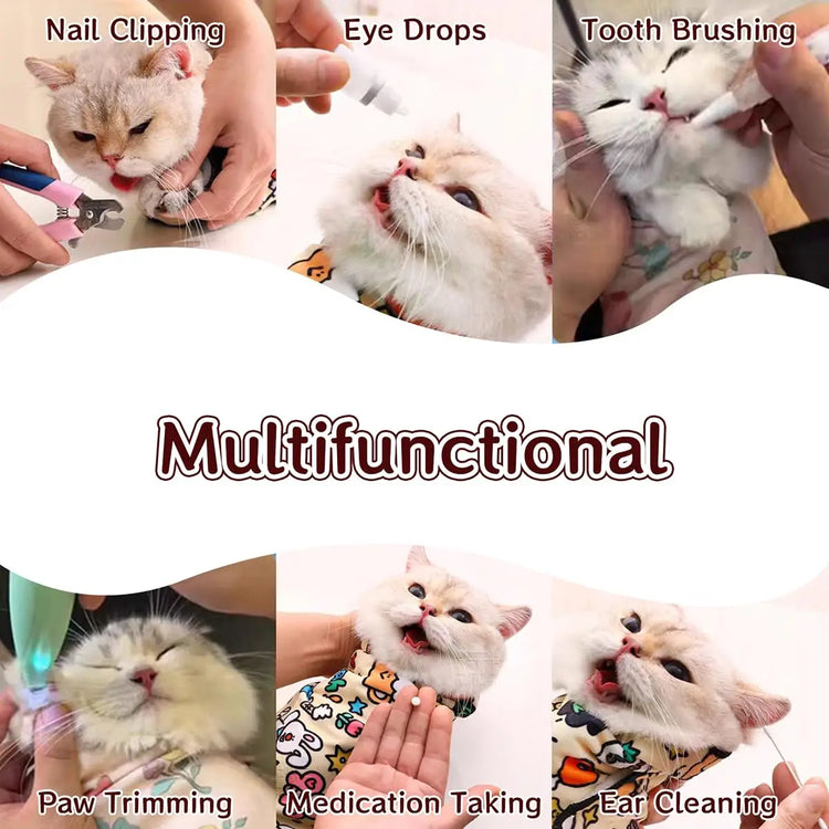 Cat Grooming Wrap | Self-Adhesive,Anti-Bite, Anti-Scratch, Anti-Escape Restraint | Nail Clipping & Multi-Functional Pet Care Tool