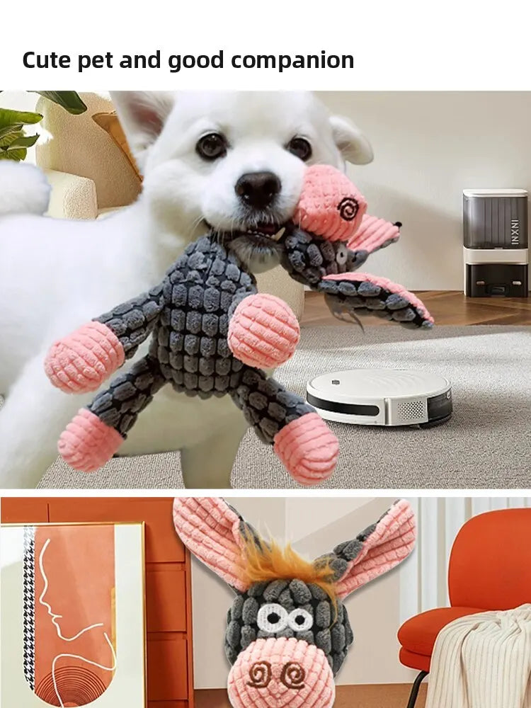 Dog Chew Toy – Donkey Shape Interactive Plush with Squeaker & Molar Training