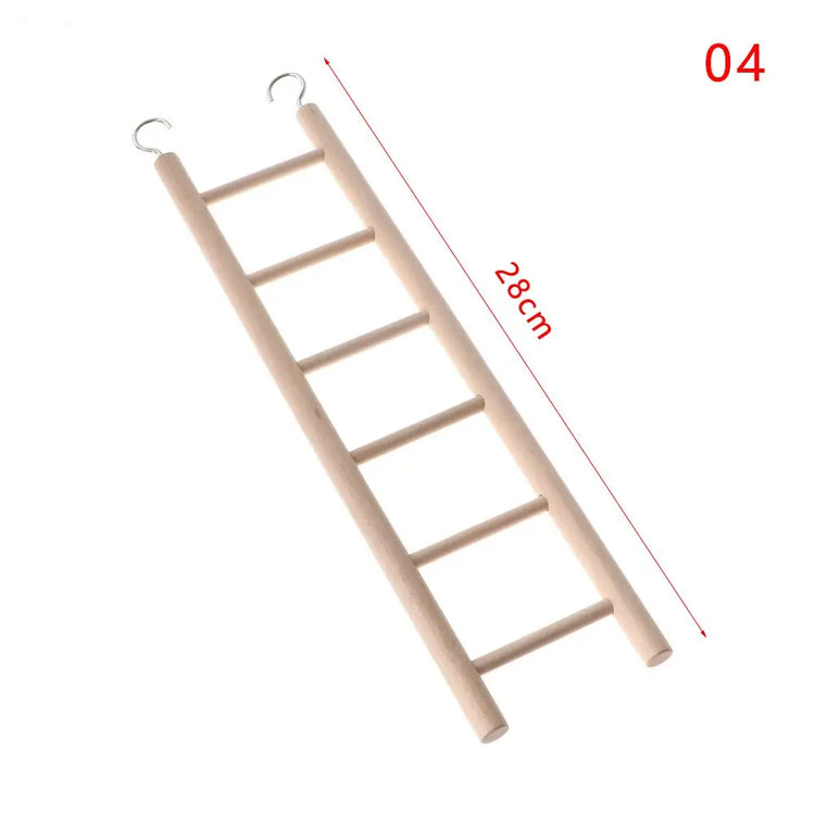 Wooden Bird Climbing Ladder Toy | DIY Parrot Cage Accessory with Hooks | Natural Wood Play Ladder for Birds & Hamsters