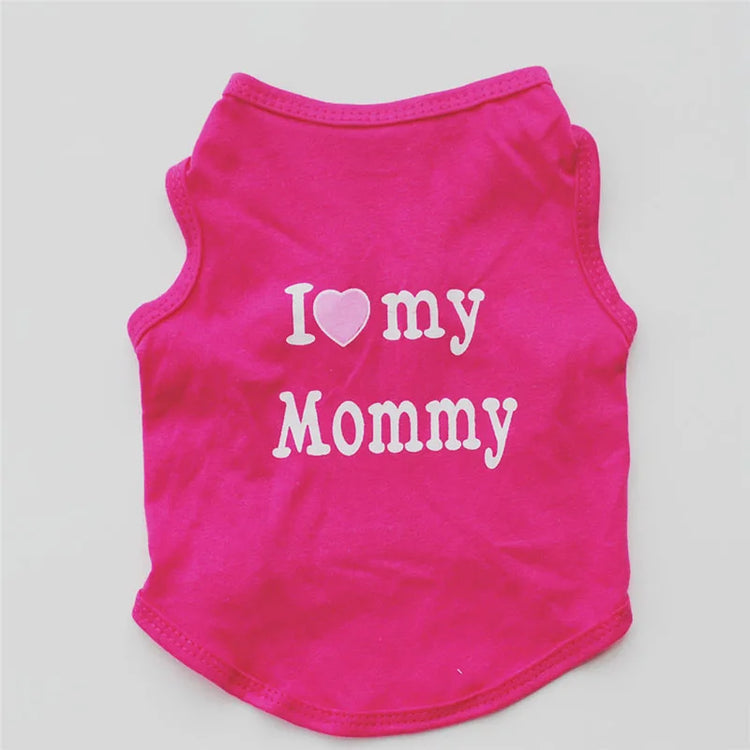 "Love Mommy & Daddy" Cotton Cat Vest | Cute Printed T-Shirt for Cats/ Small Dogs