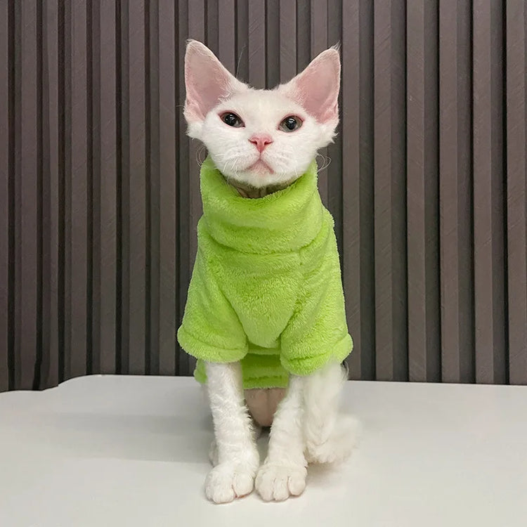 Warm Coral Velvet Cat Clothes | Hairless Sphynx Vest | Winter Turtleneck Kitten Outfit | Puppy Costume | Pet Accessories for Gatitos