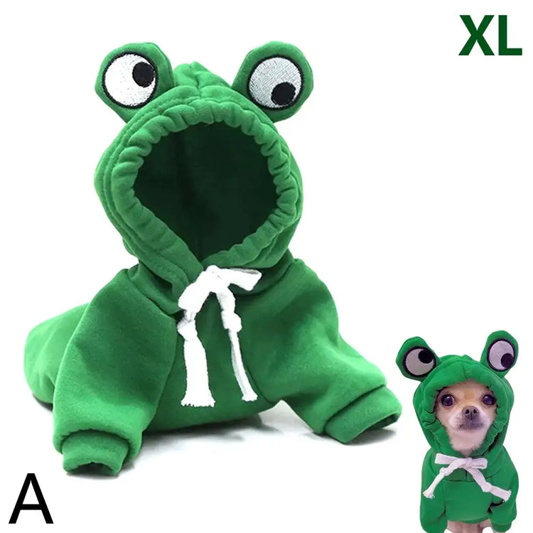 Cute Frog Dog Hoodie – Warm Fleece Sweatshirt for Small & Medium Dogs and Cats