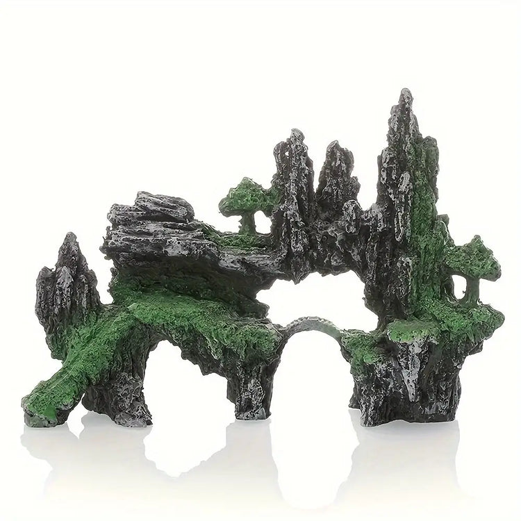 Aquarium Decorative Rockery with Arched Bridge – Resin Landscaping Ornament for Fish Tank or Home Decor