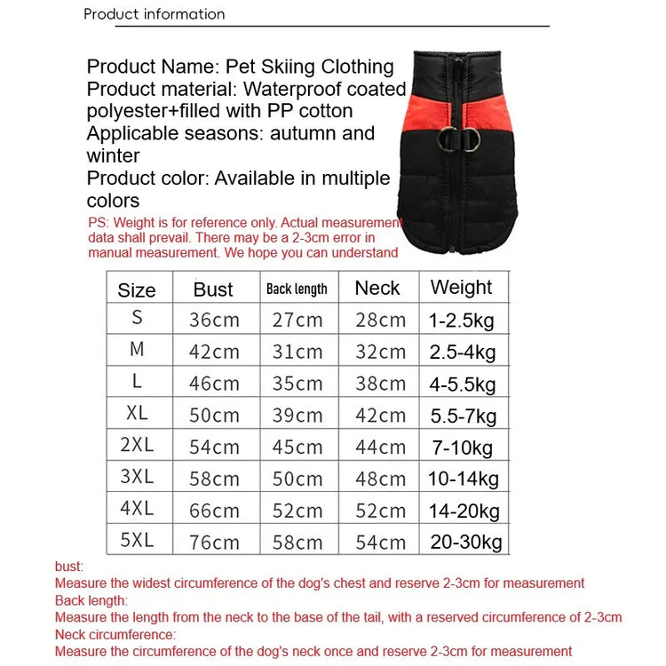 Pet Puppy Clothes Cat Clothing Autumn/Winter Warm Cotton Jacket Outdoor Waterproof Tank Top Small/Medium/Large Dog Costume