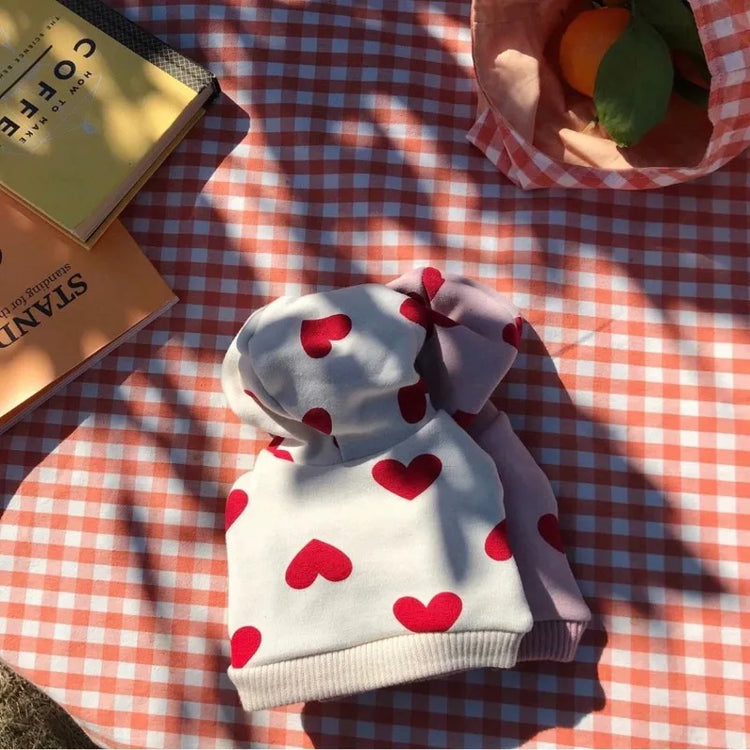 Warm Love Print Fleece Hoodie for Dogs & Cats | Pet Sweater for Small Pets | Autumn/Winter Wear