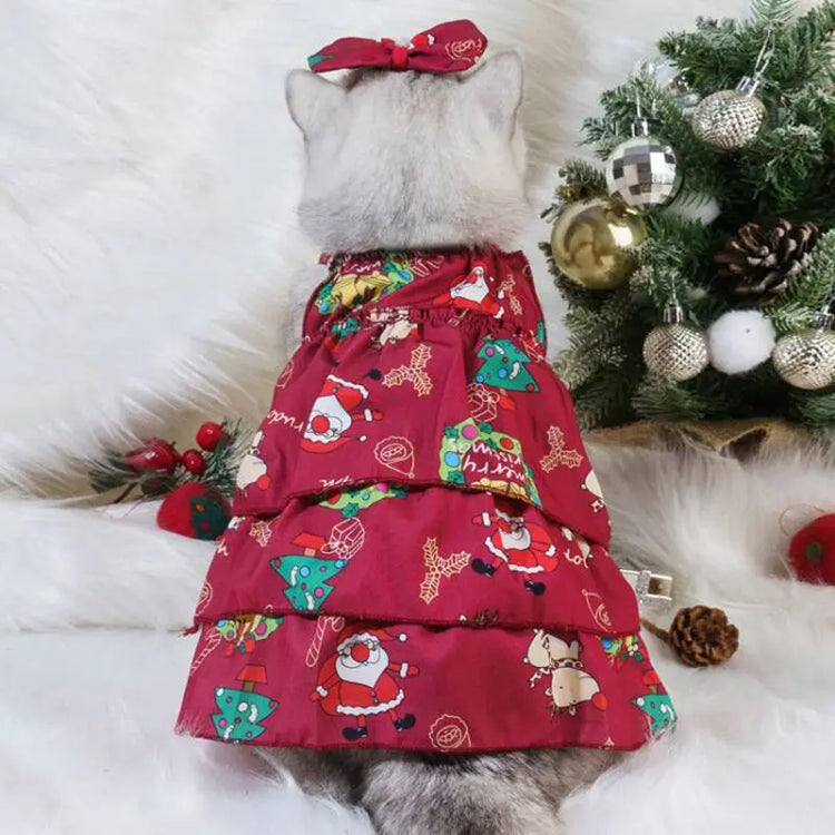 Christmas Pet Dress for Cats & Small Dogs | Red Bow Skirt | Holiday Costume