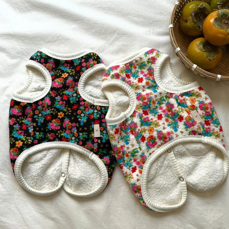 Cotton Pet Dog Clothes | Classic Shabby Flower Coat for Bichon | Teddy Warm Vest Puppy Clothing for Small Dogs