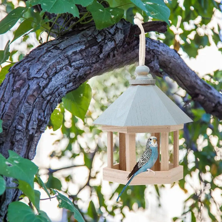 Simple Hanging Wooden Bird House Feeder – Outdoor Bird Shelter for Garden, Balcony, or Deck