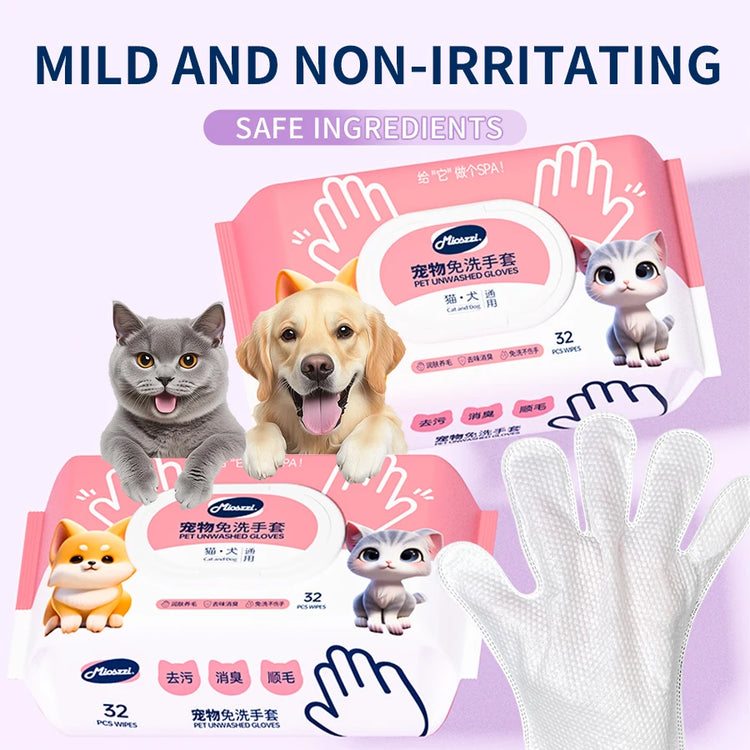 Pet Cleaning Gloves with Wipes 50Pcs | 2-in-1 Scrubber & Massager | Dog Cat Grooming
