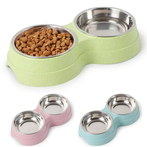 Double Pet Bowl for Small Dogs & Cats – Stainless Steel Food and Water Feeder with Non-Slip Base